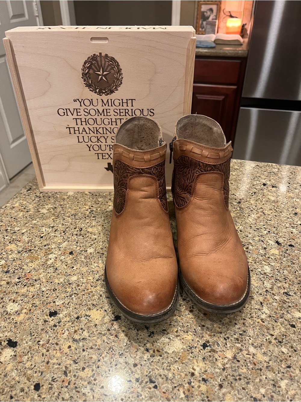 Circle G Brown Leather Western Ankle Boots with Embossed Detail Size 9